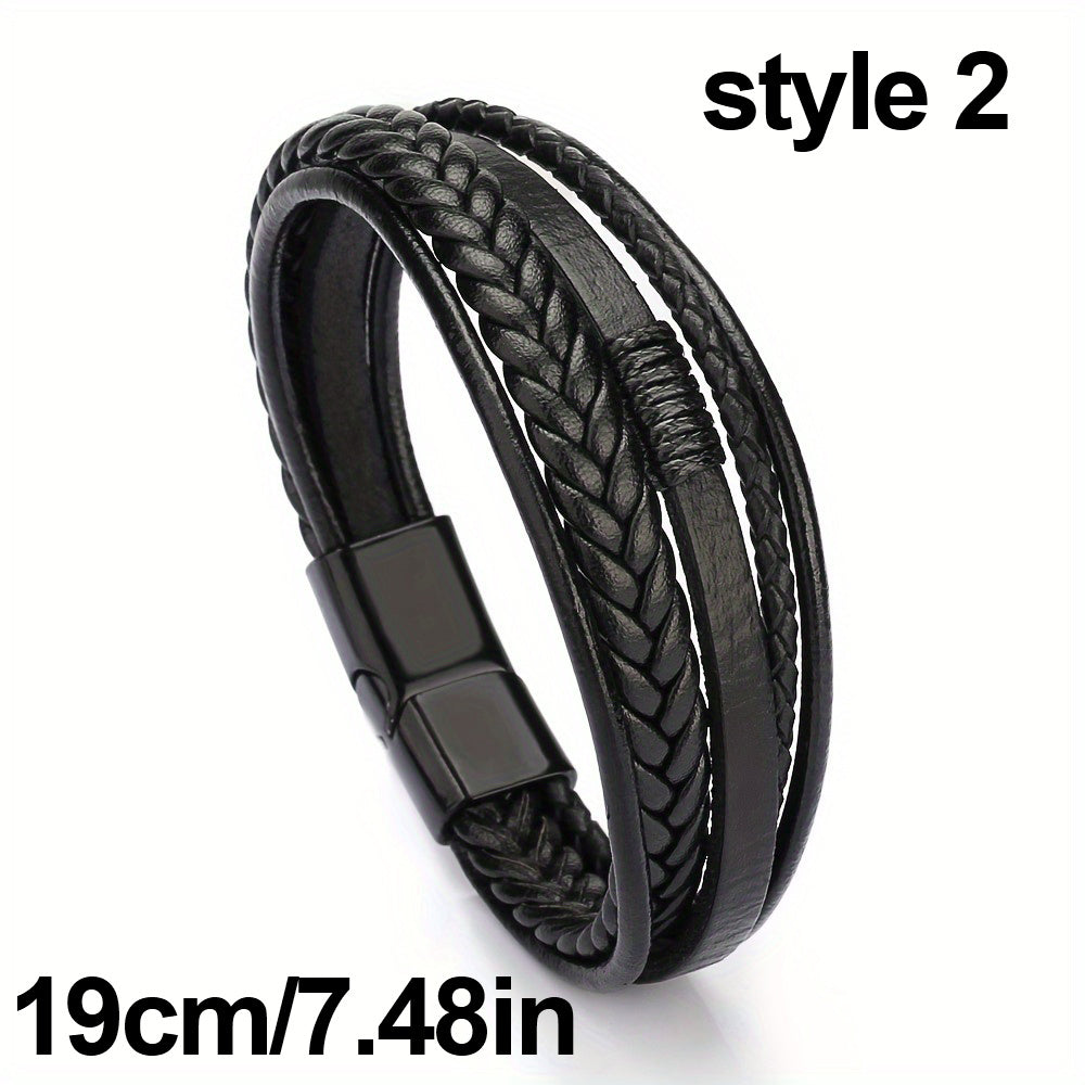Leather Rope Handwoven Bracelet Men's Vintage Style Accessory