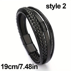 Leather Rope Handwoven Bracelet Men's Vintage Style Accessory
