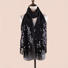Sequin Decor Tassel Shawl Long Scarf Embroidery Lace Wrap Chiffon Scarves