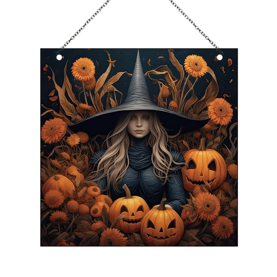 Halloween Acrylic Window Hangings Pumpkin Witch Painted Glass Hanging