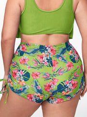  Tropical Print Lace Up High Waisted Beachwear Shorts