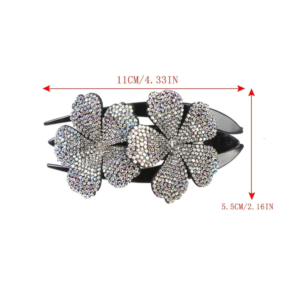 Flower Rhinestones Hair Clips Ponytail Clips Nonslip Women Hair Dovetail Clips