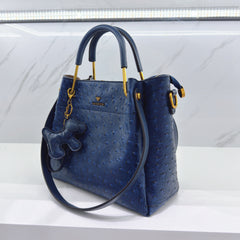 Ostrich Textured PVC Bucket Shoulder Bag Green Zipper Closure