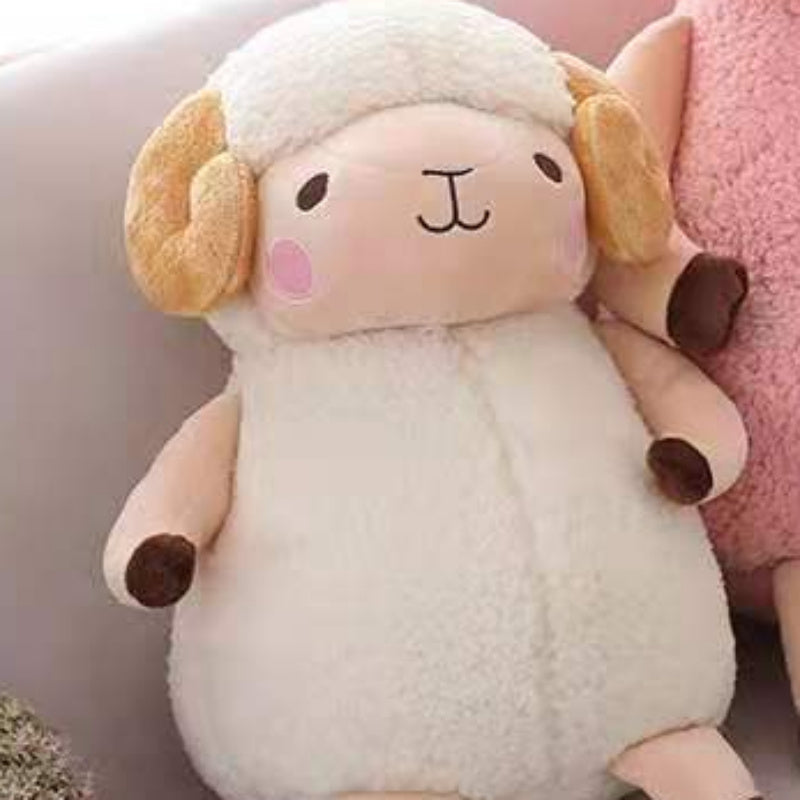 Cute Little Lamb Plush Doll with Brown Ears & Pink Cheeks