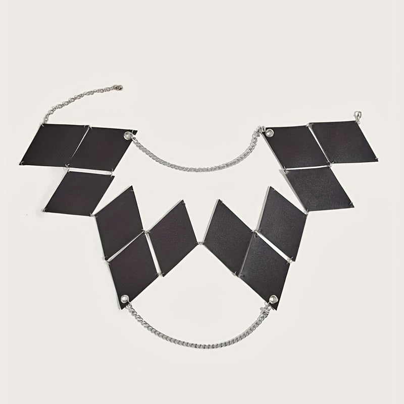 Stylish Rhombus Hollow Out Belt PU Leather Chain Suspenders