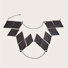 Stylish Rhombus Hollow Out Belt PU Leather Chain Suspenders