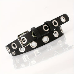 Big Eyelet PU Leather Belt Square Pin Buckle Waistband Punk Y2K Jeans Pants Belt