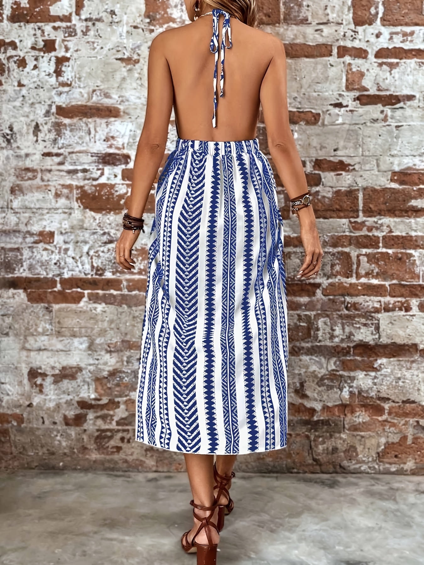 Halter Neck Vacation Dress Sleeveless Split Thigh Slim Waist