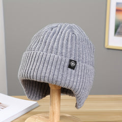 Winter Outdoor Ear Protection Plus Velvet Knitted Hat Solid Windproof Thickened