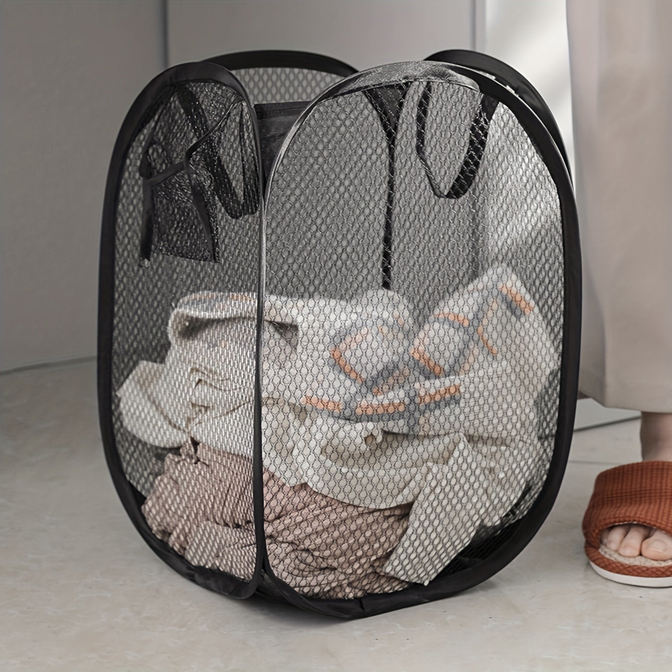 1pc Mesh Laundry Basket Portable Laundry Basket Foldable Easy To Open