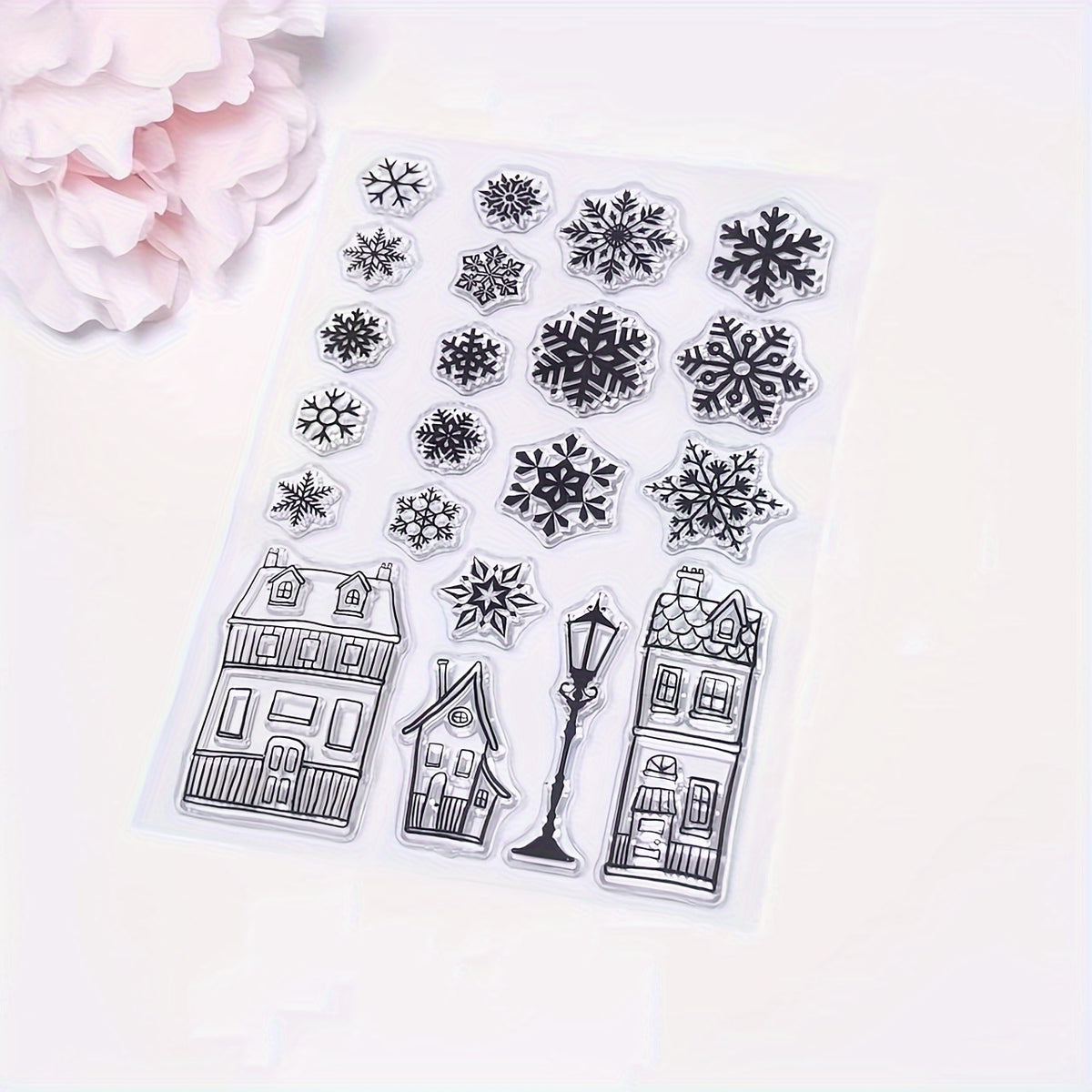 Christmas Snowflake Cabin Clear Stamp for Card Making and DIY Crafts