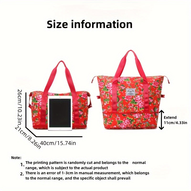 Floral Print Oxford Cloth Travel Bag Large Capacity & Waterproof