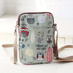 Cartoon Animal Print Phone Bag Lightweight Portable Canvas Crossbody Bag