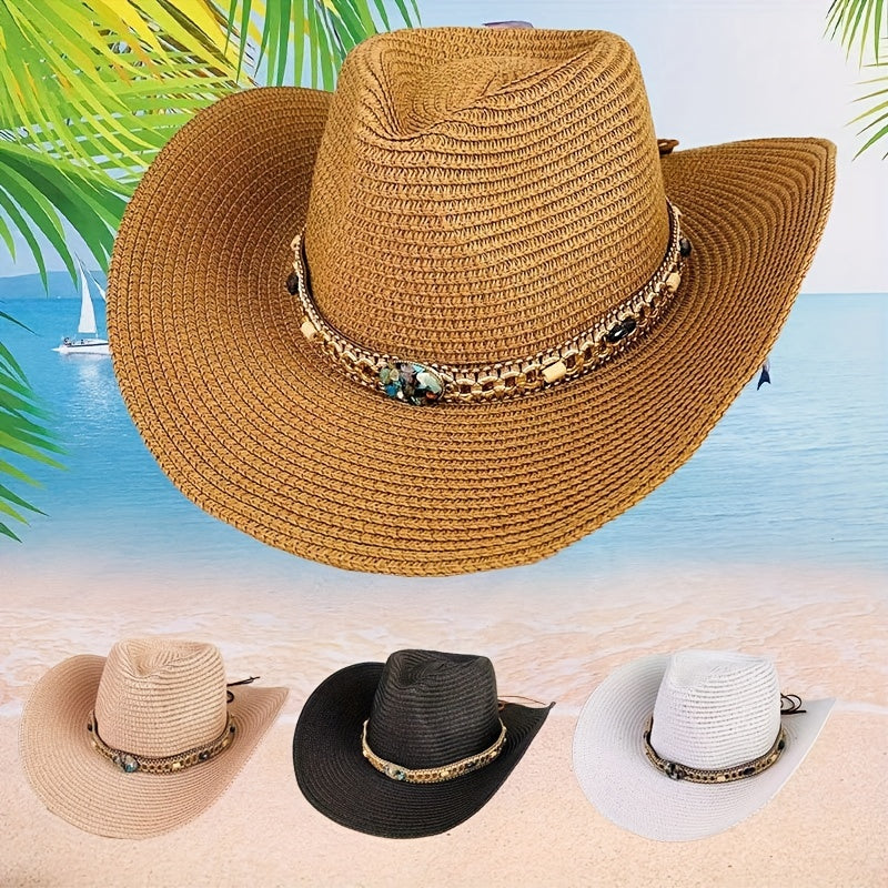 Colorful Gem Sunshade Straw Hat for Travel Beach Unisex