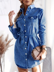 Long Sleeves Long Denim Jacket Single Breasted Button Lapel Denim Coat