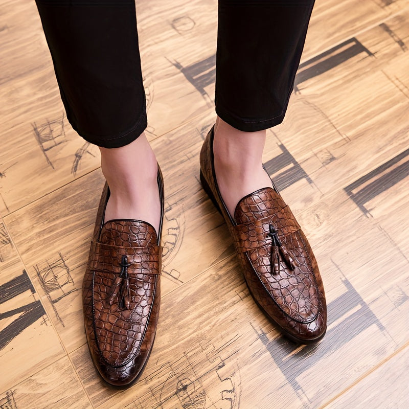 Men's Embossed Tassel Loafers Comfy Casual Shoes