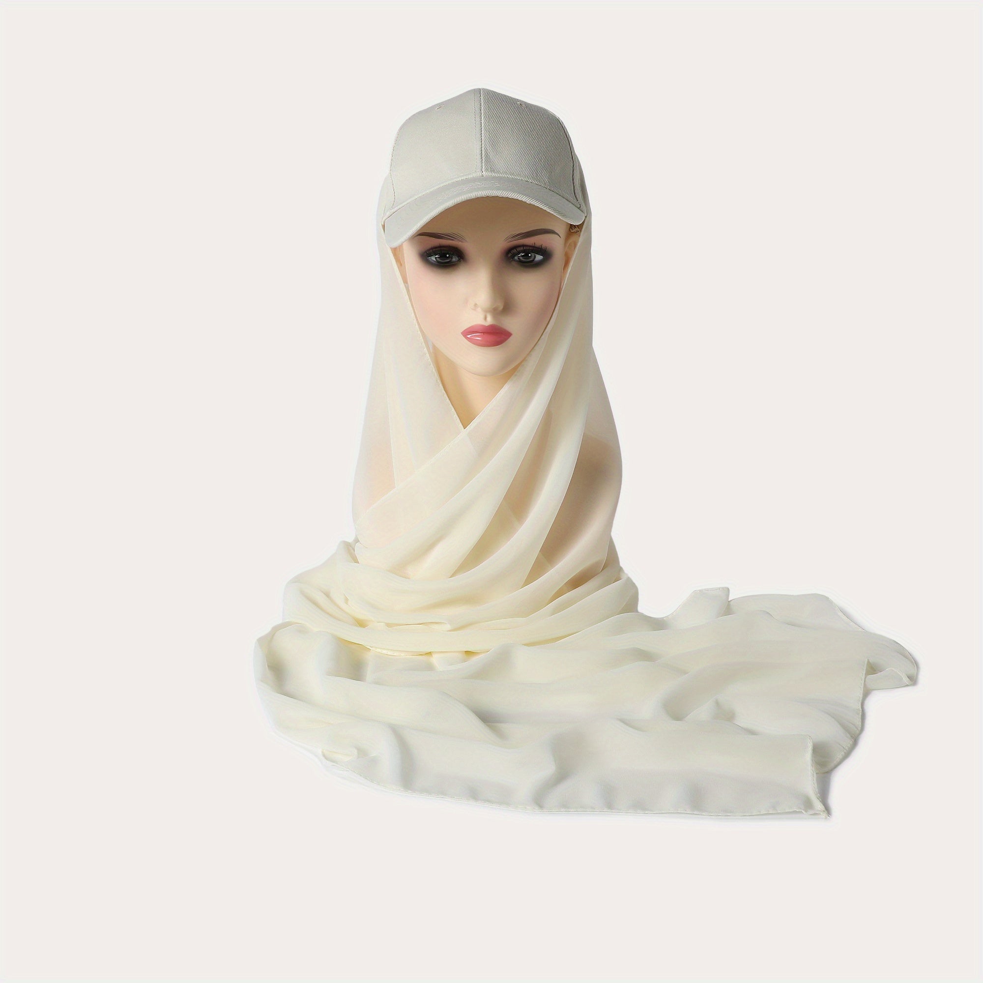 Hijab Baseball Cap With Chiffon Shawl Solid Sun Hats In One 2 piece Headscarf