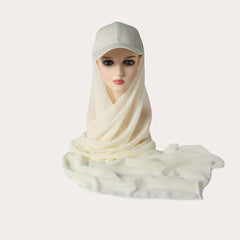Hijab Baseball Cap With Chiffon Shawl Solid Sun Hats In One 2 piece Headscarf