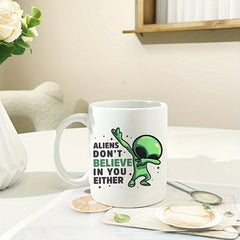 11oz Green Alien Pattern Ceramic Cup for Outdoor Camping