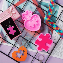 Heart Puzzle Key Chain Silicone Mold Valentine's Heart Resin Mold