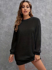 Plush Pullover Sweatshirt Dress Long Sleeve Crew Neck