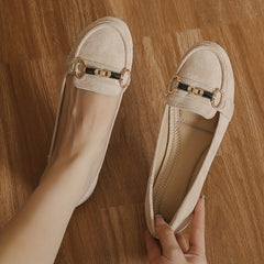 Metal Buckle Slip On Flat Loafers Casual Moccasin Shoes