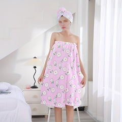 2pcs Coral Velvet Bath Wrap Towel & Hair Cap