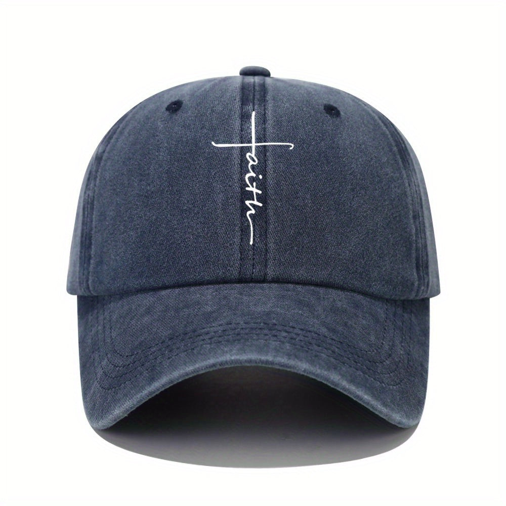 Vintage Distressed Baseball Cap With Faith Letter Sun Print