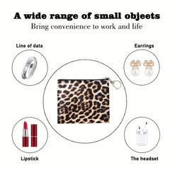 Leopard Print Cosmetic Bag Women Zipper Makeup Pouch Keychain Travel Organizer