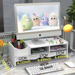 Wooden Desktop Monitor Stand with Storage Compartment