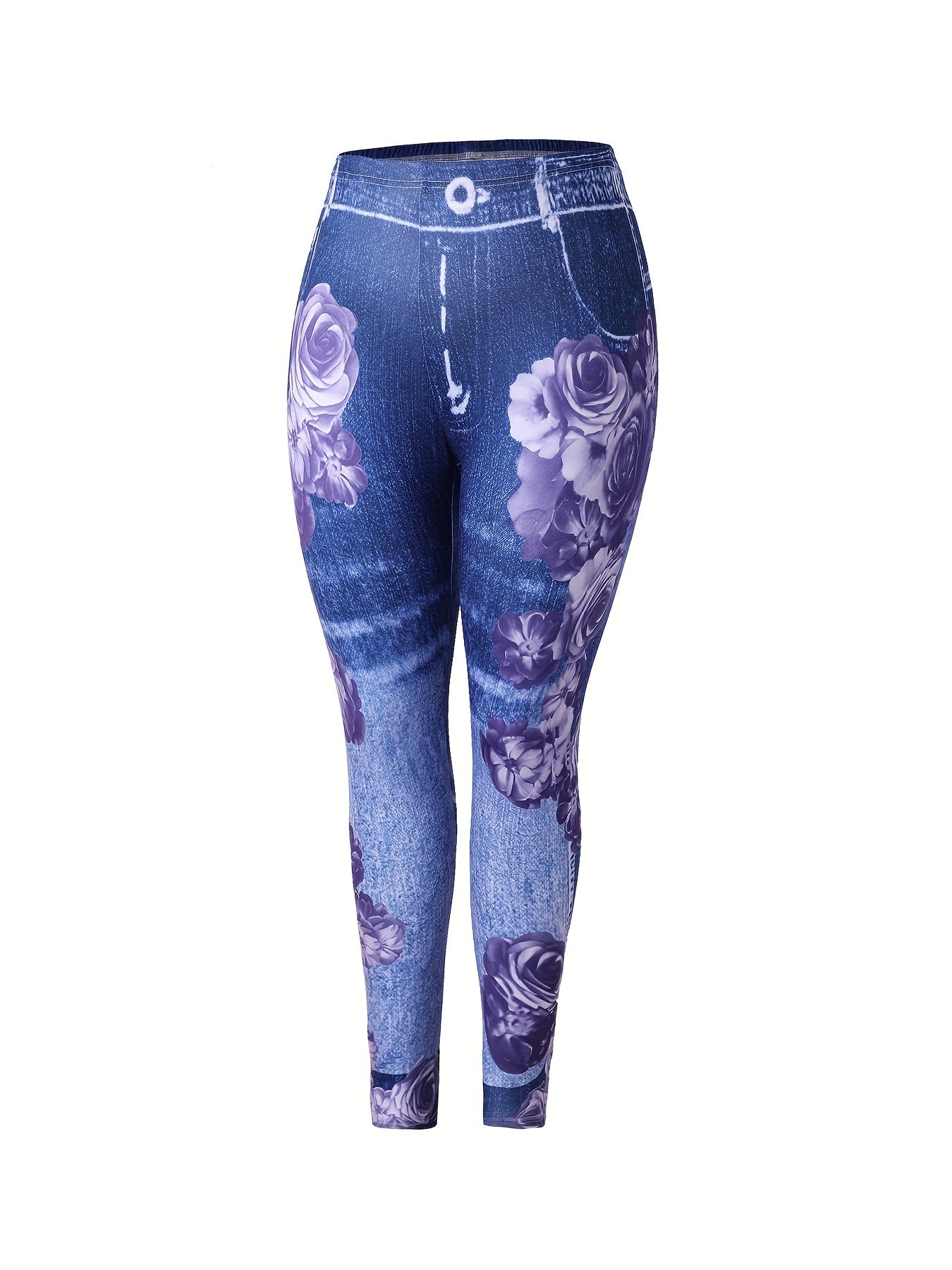  Floral & Denim Print Skinny Leggings