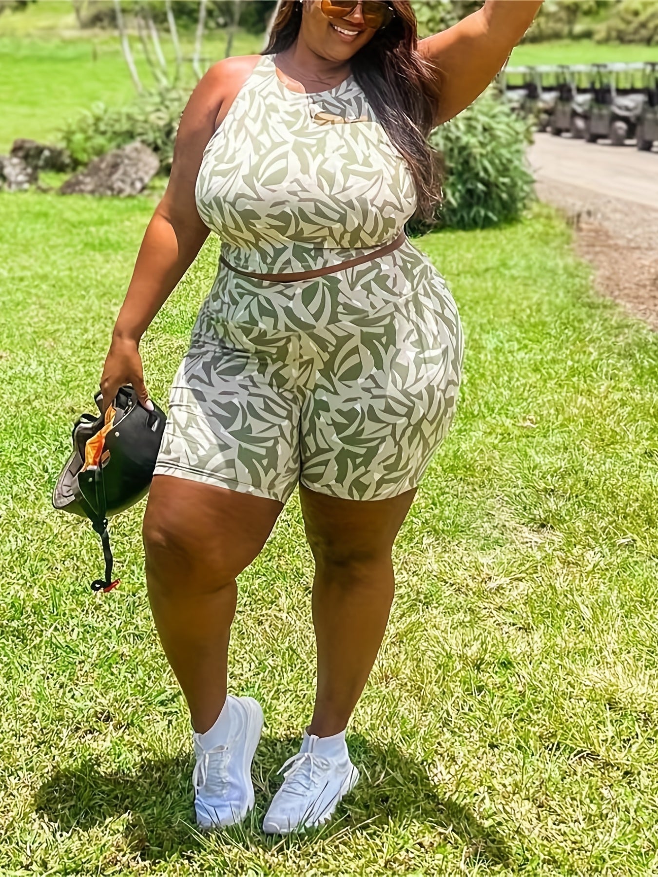  Allover Print Tank Top & Shorts 2 Piece Set