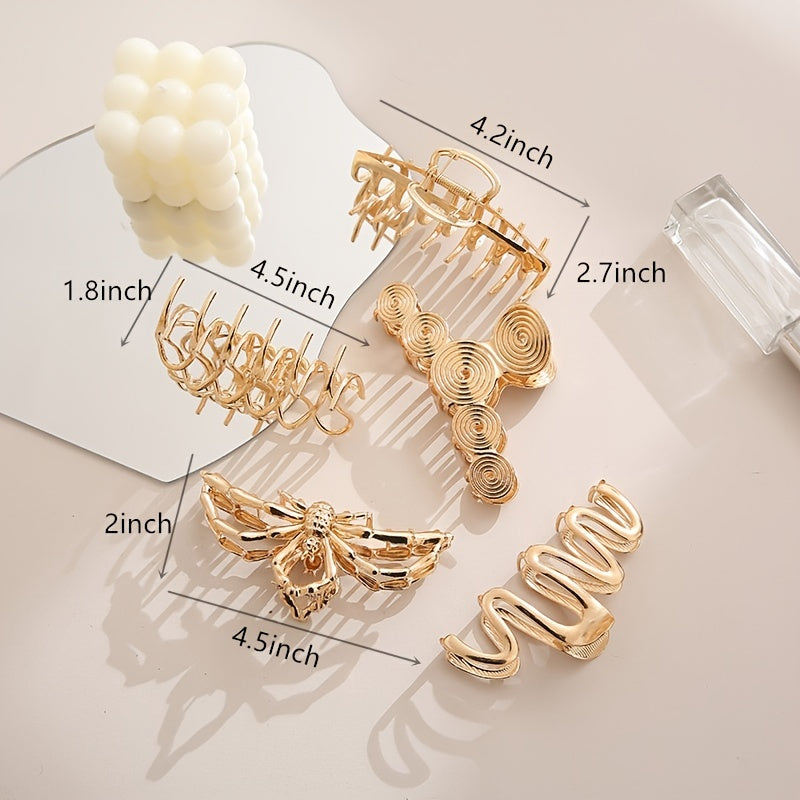 Golden Metal Hair Claw Clips For Women Strong Hold Hair Clamps