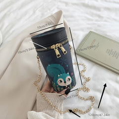 Animal Pattern Cylinder Bucket Bag Mini Chain Crossbody Purse