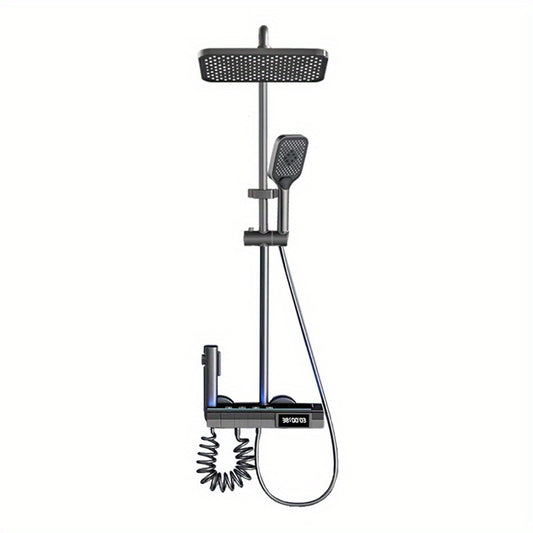 Grey LED Shower System Brass Faucet Set Wall Mount Rain Mixer Combo Set
