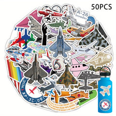 50pcs Aircraft Waterproof Decals For Bottles Laptop Luggage