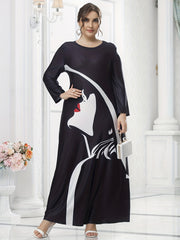 Women's Plus Colorblock Figure Print Long Sleeve Maxi Dress