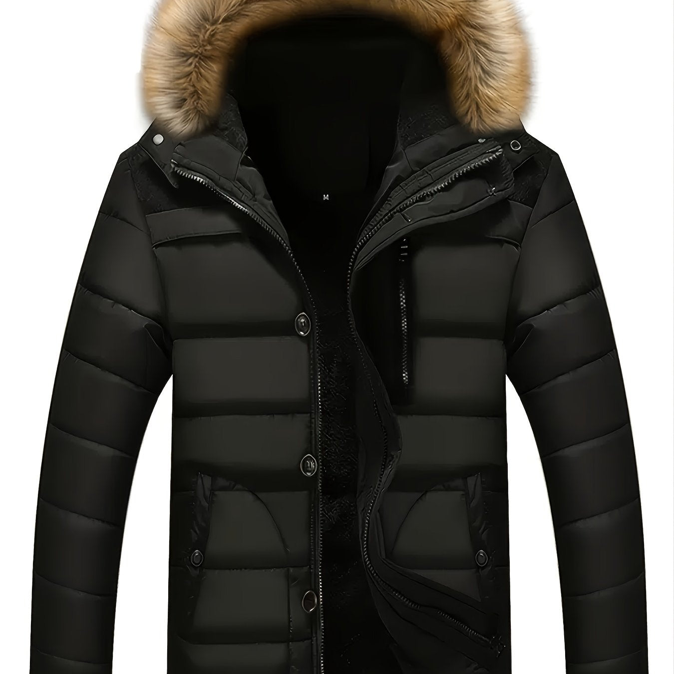 Men's Casual Cotton Padded Jacket with Removable Hood