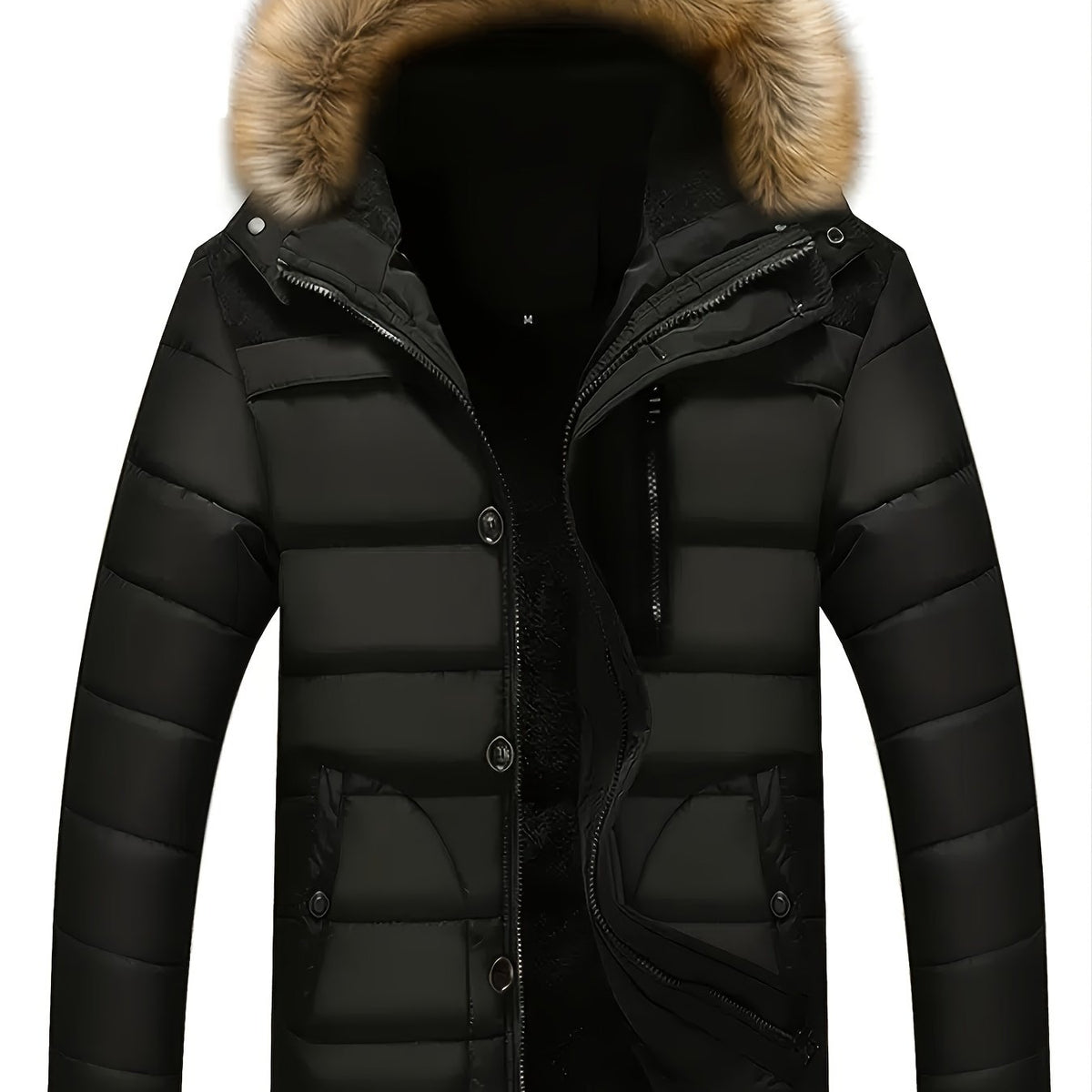 Men's Casual Cotton Padded Jacket with Removable Hood