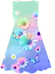 Girls Sweet Flower Graphic Sleeveless Dress