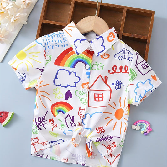 Boys Rainbow House Car Cloud Butterfly Cartoon Shirt