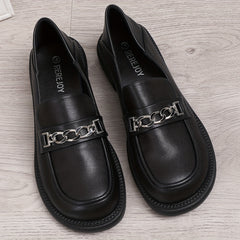 Chain Decor Chunky Heel Loafers British Style Work Shoes