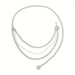 Metal Waist Chain Faux Pearl Dress Chain Pendant Tassel Jewelry