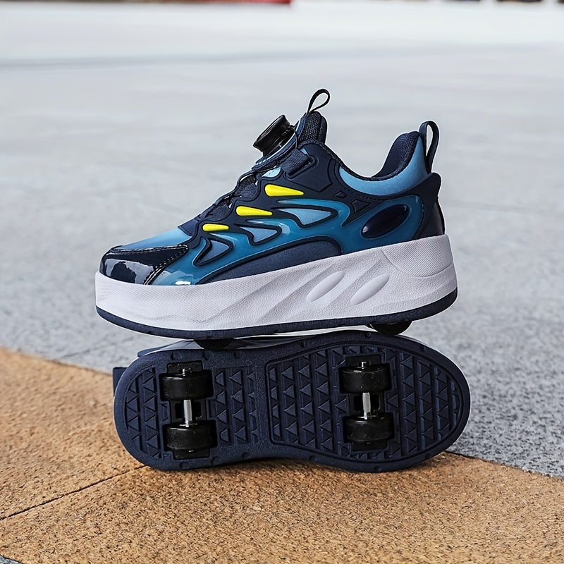 Boy's Roller Shoes Rotating Buckle Skate Sneakers Kids Teen Outdoor