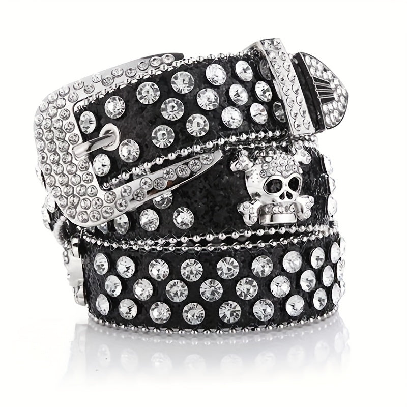 Men's Skull Rhinestone Bright PU Leather Hip Hop Belt YK2 Belt