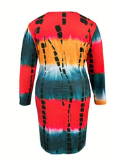 Women's Plus Ombre Print Tie Dye V Neck Slight Stretch Dress