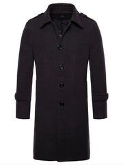 Men's Lapel Long Trench Coat Casual Windproof Jacket