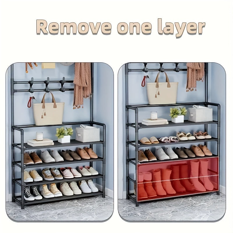 Metal Shoe Rack 4-5 Layers & Hooks 59.80.01cm Wide Storage Rack