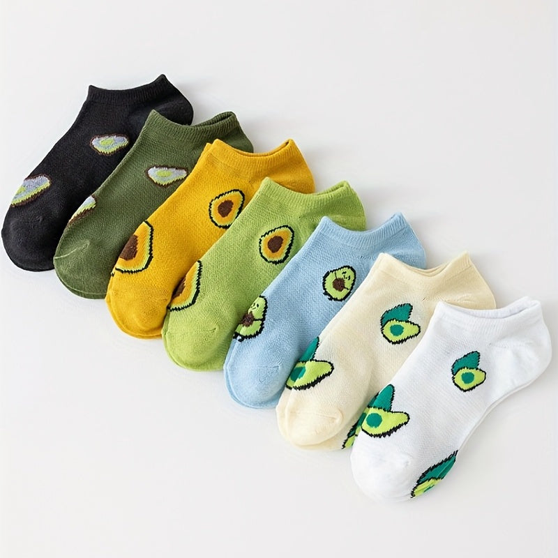 7 Pairs Avocado Print Low Cut Ankle Socks Women's Stockings