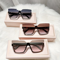 Oversized Ombre Lens Sunglasses Semi Rimless UV400